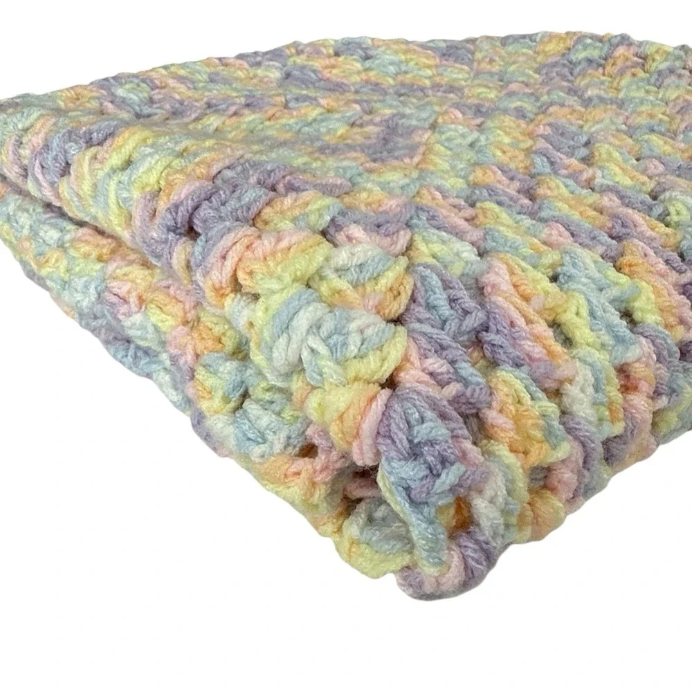 Handmade Crochet C2C Pastel Baby Afghan Blanket Soft Rainbow Sherbet 90s‎ 38x38